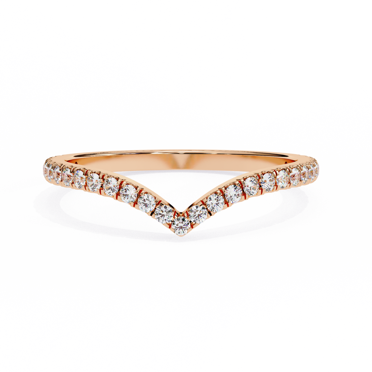 Round Cut Lab Grown Diamond V Shape 14k Yellow Gold Perfect Delicate Bridesmaid Band For Her - HIGHCARAT DIAMONDS