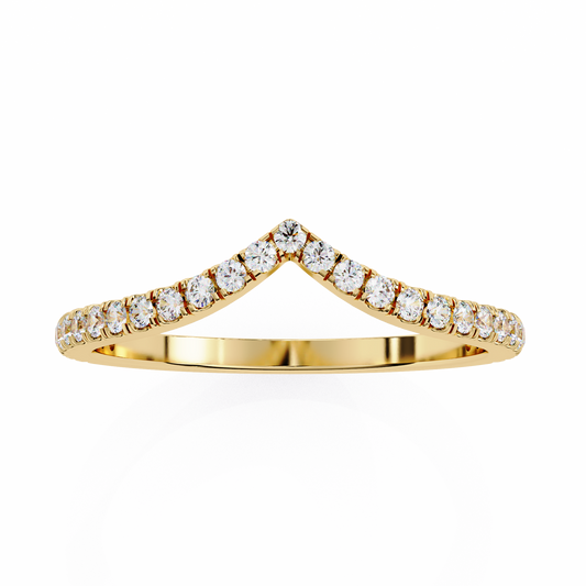 Round Cut Lab Grown Diamond V Shape 14k Yellow Gold Perfect Delicate Bridesmaid Band For Her - HIGHCARAT DIAMONDS
