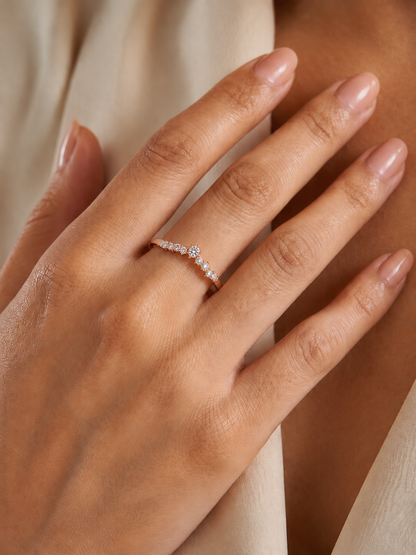 Round Cut Lab Grown Diamond  V Shape Prong Set Unique Delicate Statement Dainty Daily Wear Band - HIGHCARAT DIAMONDS