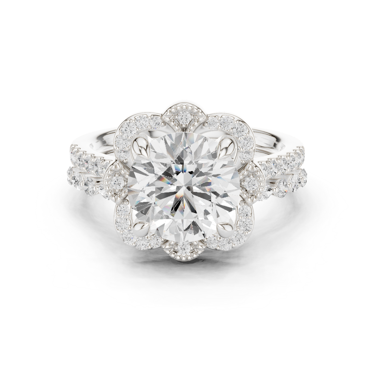 3.65Ct Round, Marquise Cut Top Grade Lab Grown Diamond Vintage Minimalist Dainty Classic Engagement Ring - HIGHCARAT DIAMONDS