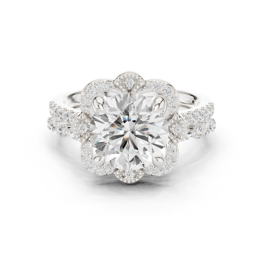 3.65Ct Round, Marquise Cut Top Grade Lab Grown Diamond Vintage Minimalist Dainty Classic Engagement Ring - HIGHCARAT DIAMONDS