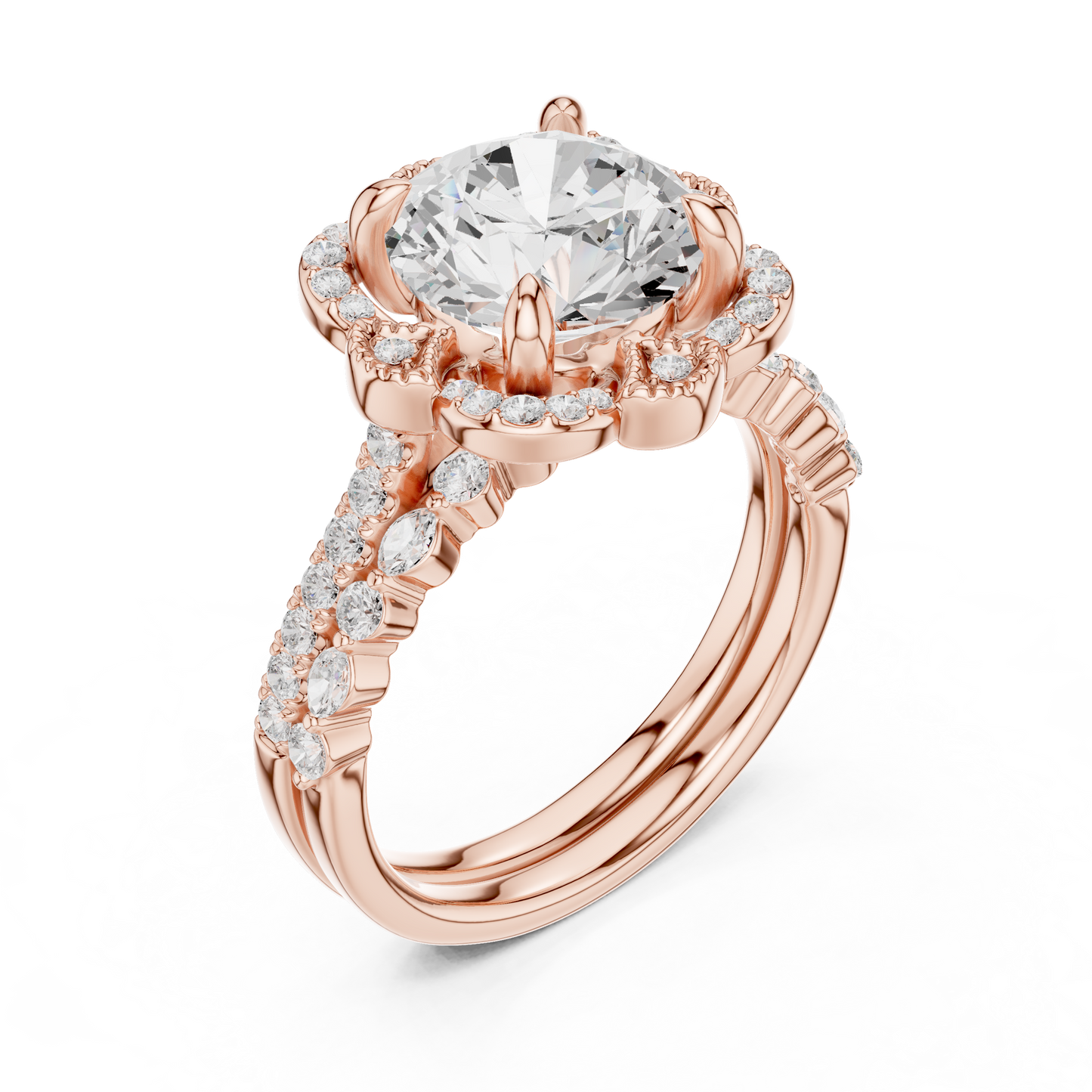 3.65Ct Round, Marquise Cut Top Grade Lab Grown Diamond Vintage Minimalist Dainty Classic Engagement Ring - HIGHCARAT DIAMONDS