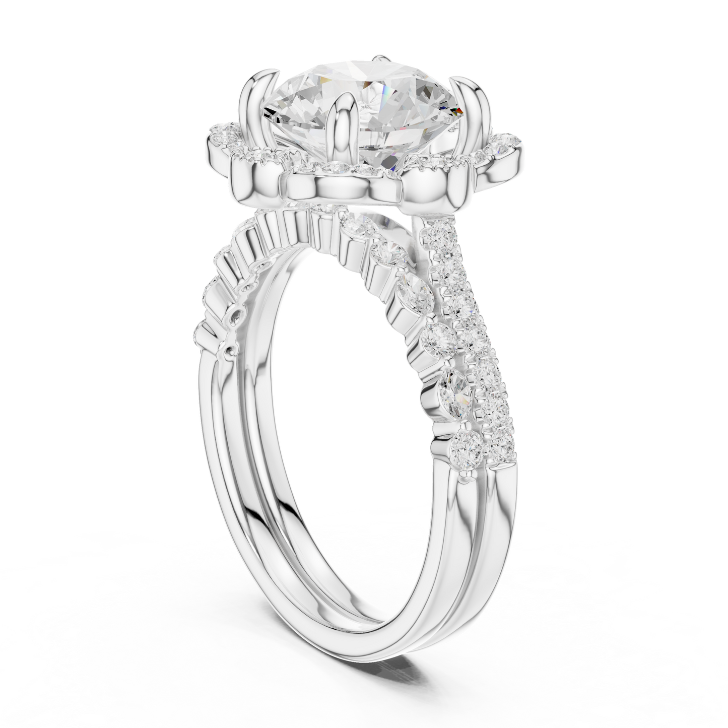 3.65Ct Round, Marquise Cut Top Grade Lab Grown Diamond Vintage Minimalist Dainty Classic Engagement Ring - HIGHCARAT DIAMONDS