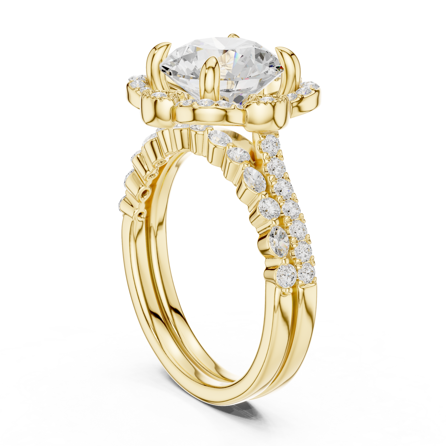 3.65Ct Round, Marquise Cut Top Grade Lab Grown Diamond Vintage Minimalist Dainty Classic Engagement Ring - HIGHCARAT DIAMONDS