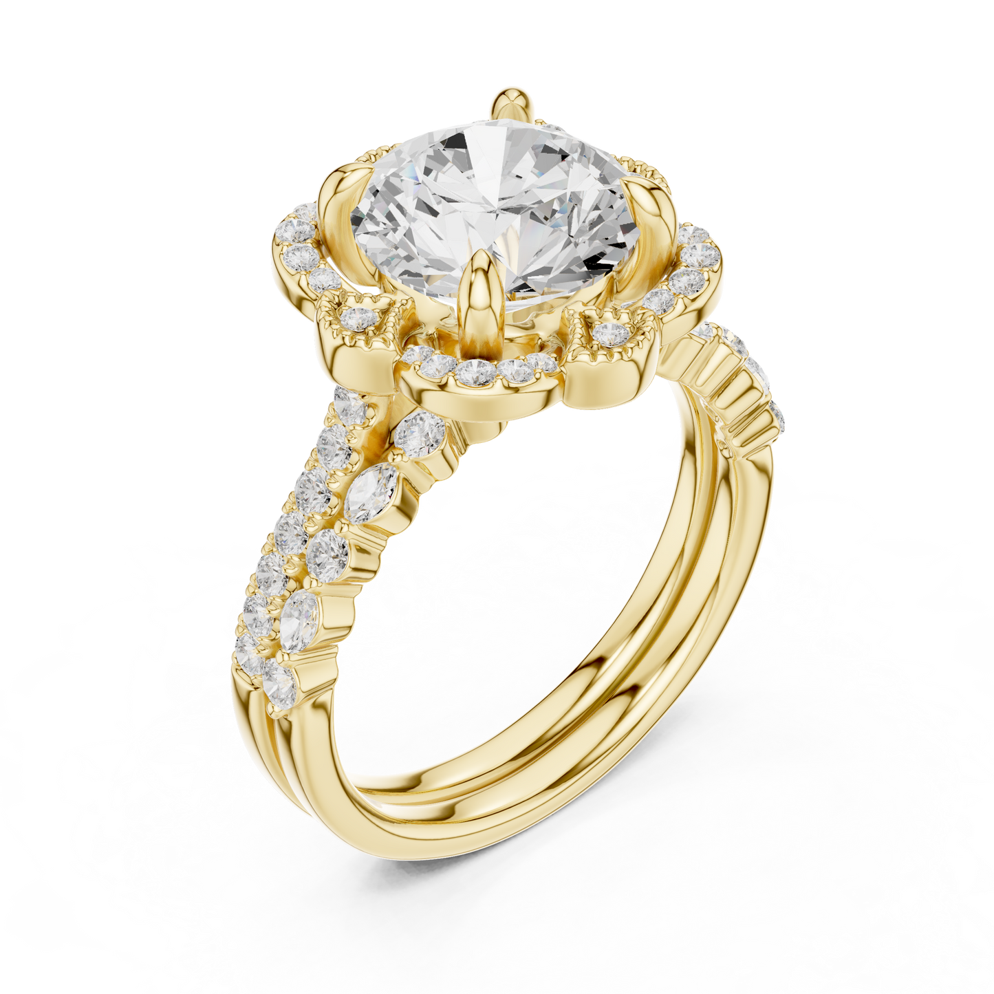 3.65Ct Round, Marquise Cut Top Grade Lab Grown Diamond Vintage Minimalist Dainty Classic Engagement Ring - HIGHCARAT DIAMONDS