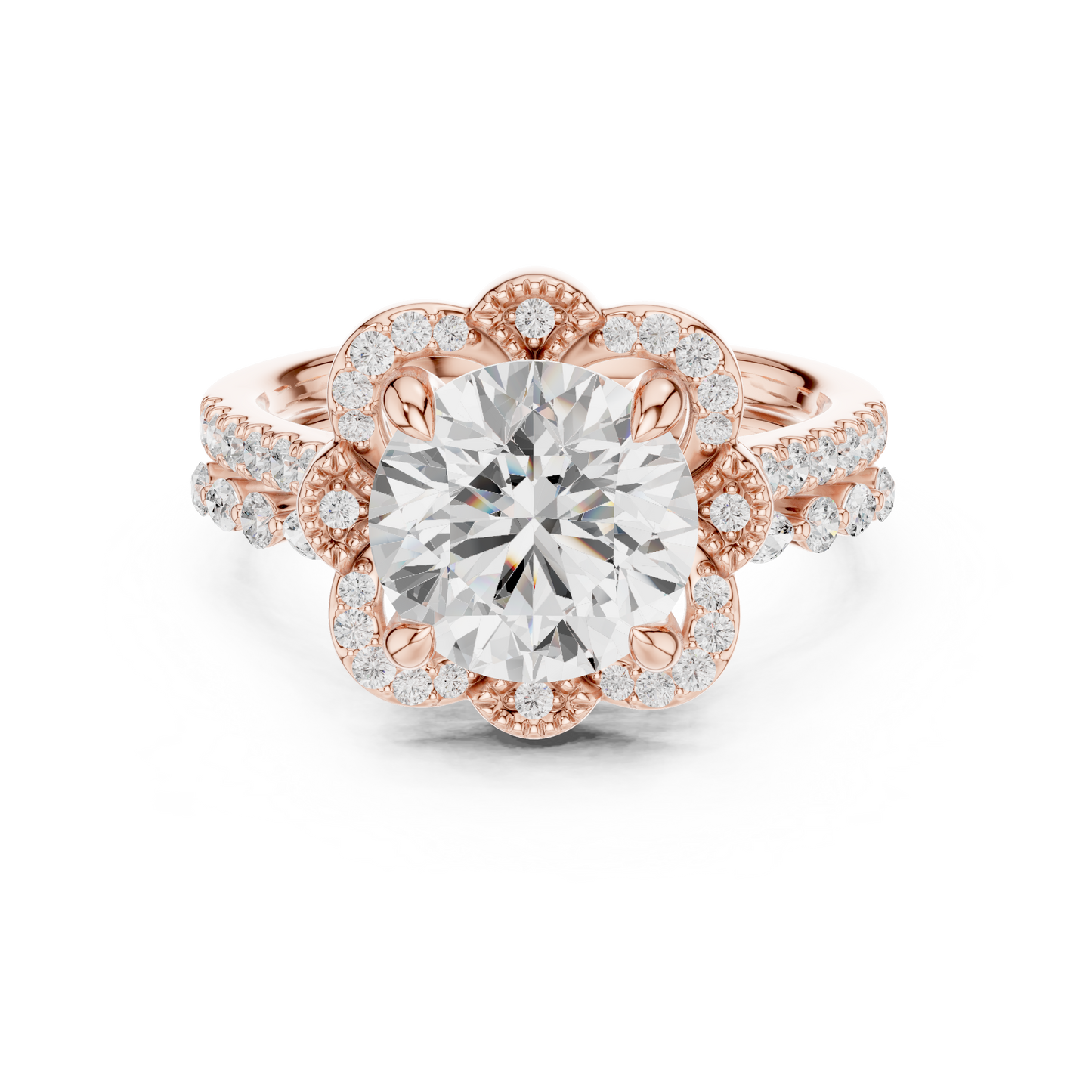3.65Ct Round, Marquise Cut Top Grade Lab Grown Diamond Vintage Minimalist Dainty Classic Engagement Ring - HIGHCARAT DIAMONDS