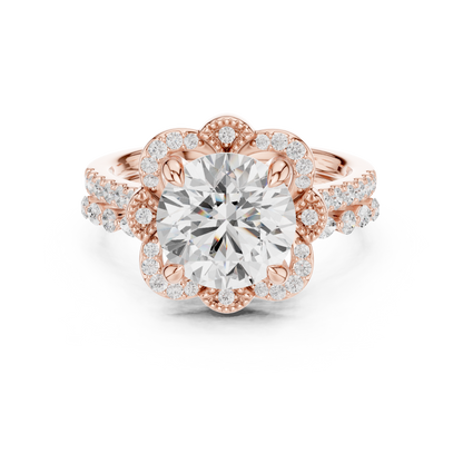 3.65Ct Round, Marquise Cut Top Grade Lab Grown Diamond Vintage Minimalist Dainty Classic Engagement Ring - HIGHCARAT DIAMONDS