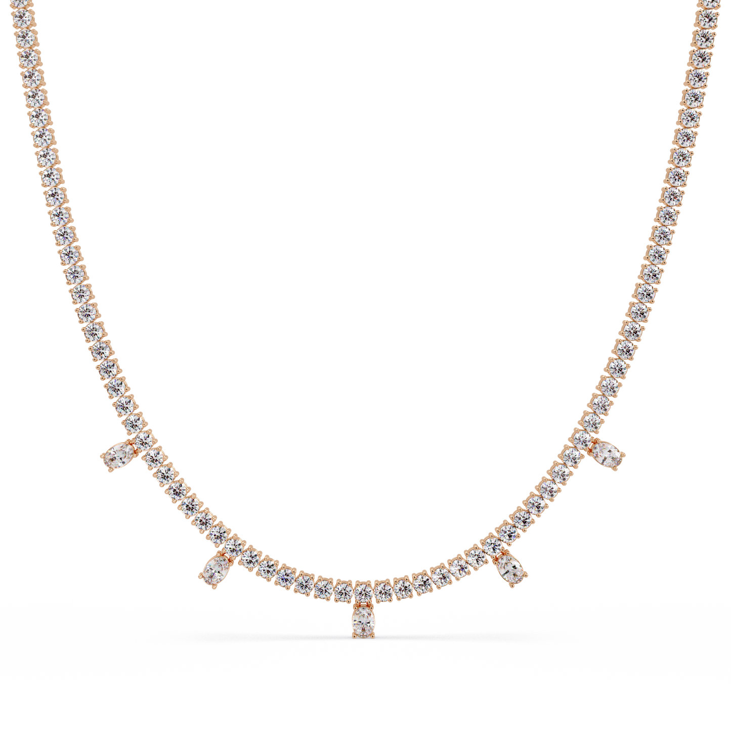 Round Lab-Grown Drop Tennis Diamond Necklace in Rose Gold - HIGHCARAT DIAMONDS