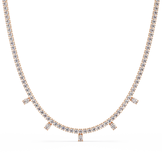 Round Lab-Grown Drop Tennis Diamond Necklace in Rose Gold - HIGHCARAT DIAMONDS