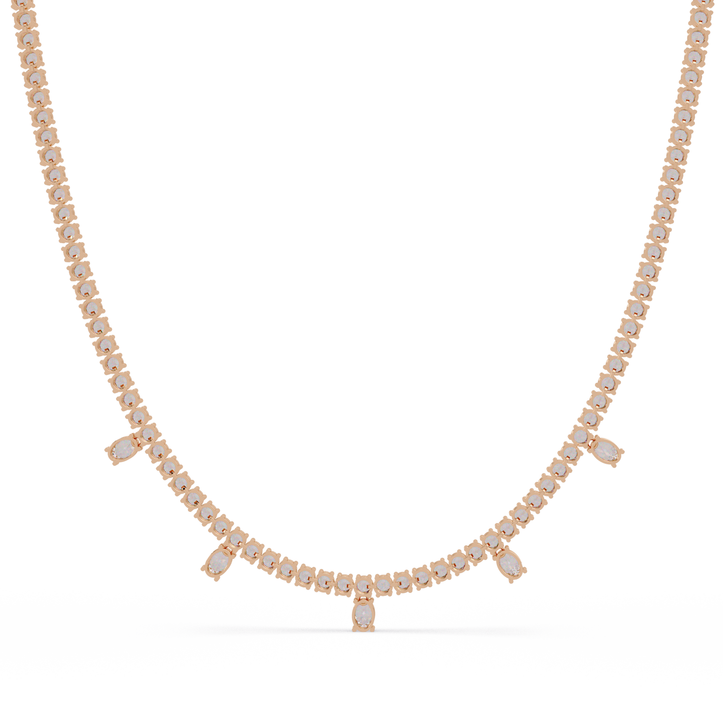 Round Lab-Grown Drop Tennis Diamond Necklace in Rose Gold - HIGHCARAT DIAMONDS