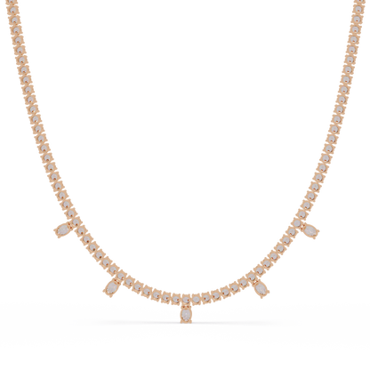 Round Lab-Grown Drop Tennis Diamond Necklace in Rose Gold - HIGHCARAT DIAMONDS