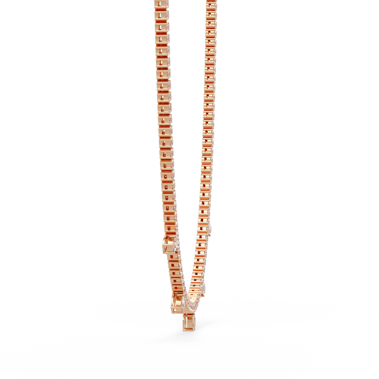 Round Lab-Grown Drop Tennis Diamond Necklace in Rose Gold - HIGHCARAT DIAMONDS