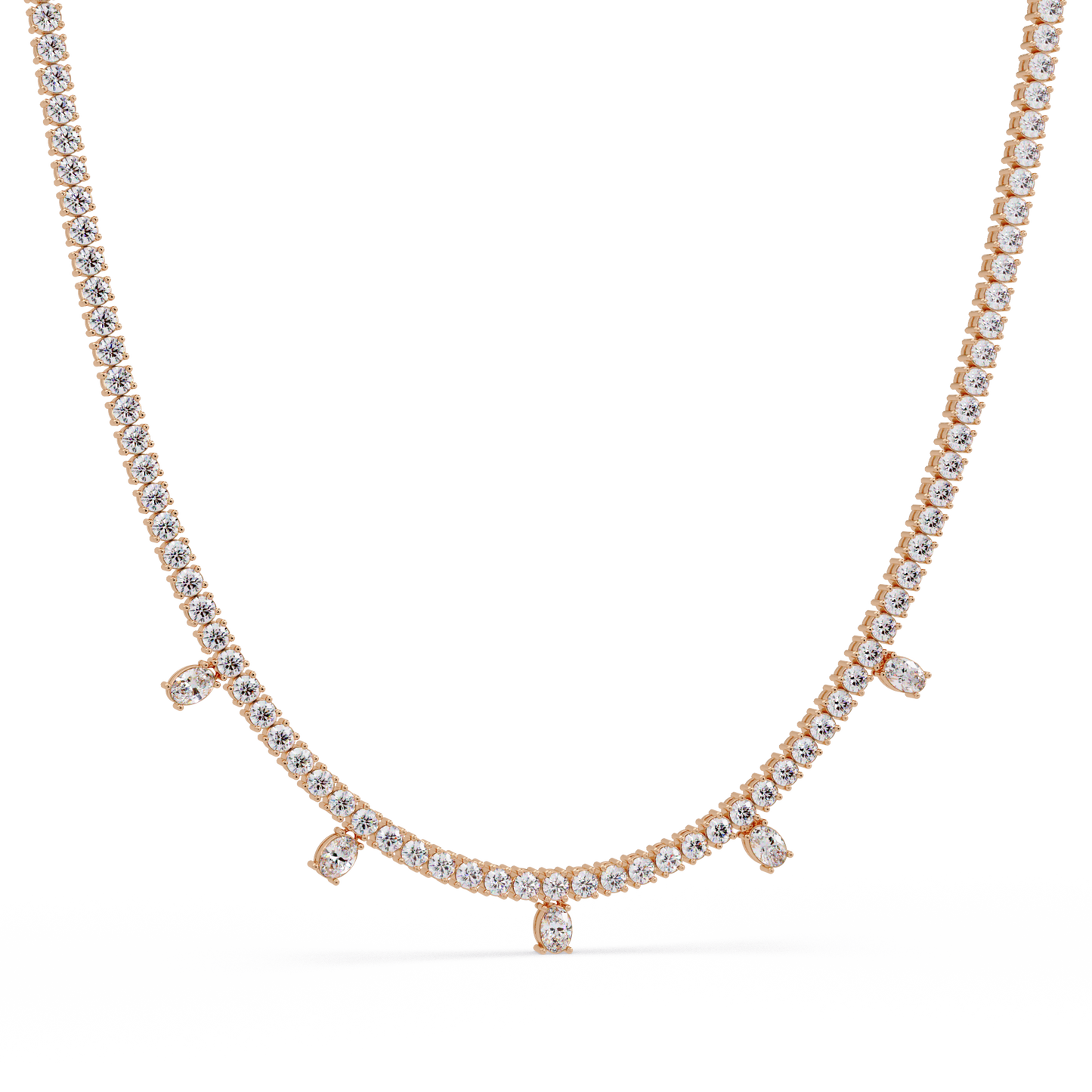 Round Lab-Grown Drop Tennis Diamond Necklace in Rose Gold - HIGHCARAT DIAMONDS