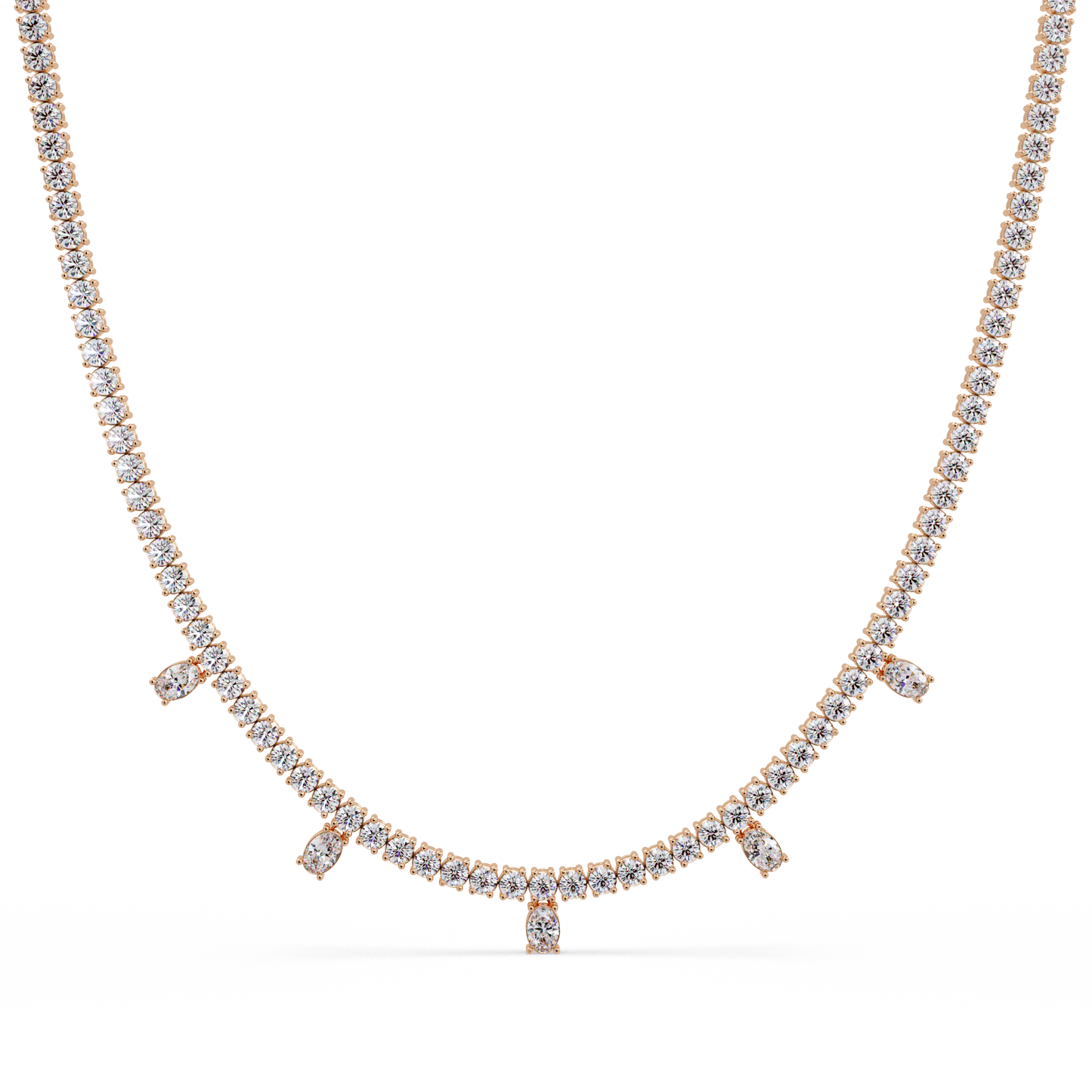 Round Lab-Grown Drop Tennis Diamond Necklace in Rose Gold - HIGHCARAT DIAMONDS