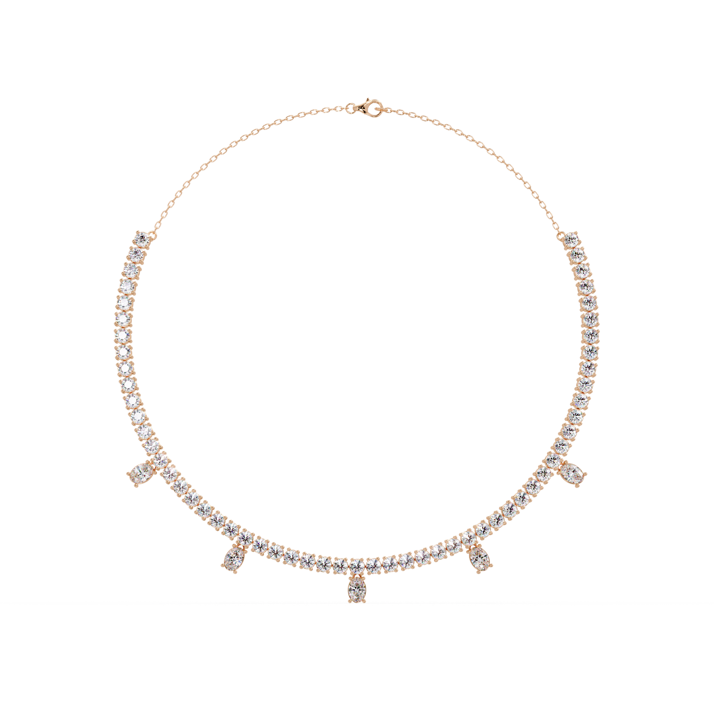 Round Lab-Grown Drop Tennis Diamond Necklace in Rose Gold - HIGHCARAT DIAMONDS