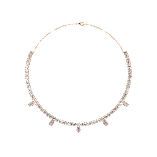 Round Lab-Grown Drop Tennis Diamond Necklace in Rose Gold - HIGHCARAT DIAMONDS