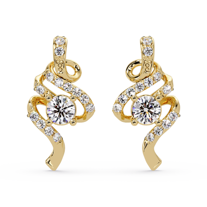 Round Lab Grown Snake Shape Rose Gold Unique Diamond Earring - HIGHCARAT DIAMONDS