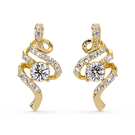 Round Lab Grown Snake Shape Rose Gold Unique Diamond Earring - HIGHCARAT DIAMONDS