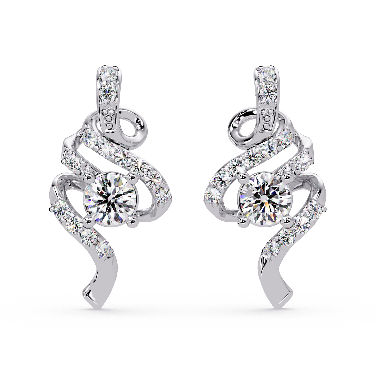 Round Lab Grown Snake Shape Rose Gold Unique Diamond Earring - HIGHCARAT DIAMONDS