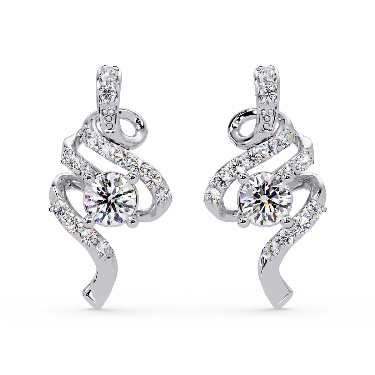 Round Lab Grown Snake Shape Rose Gold Unique Diamond Earring - HIGHCARAT DIAMONDS