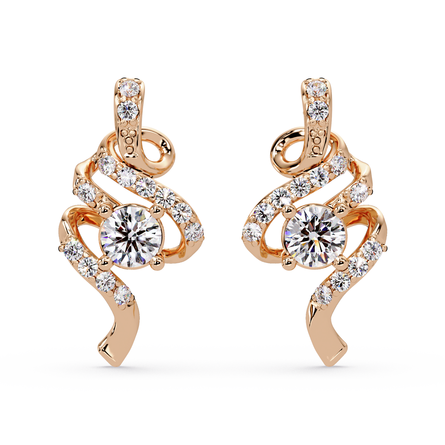 Round Lab Grown Snake Shape Rose Gold Unique Diamond Earring - HIGHCARAT DIAMONDS