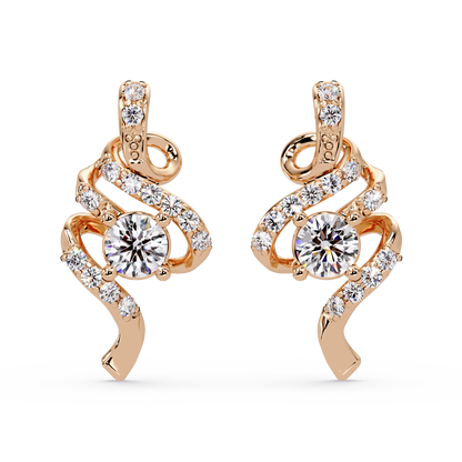 Round Lab Grown Snake Shape Rose Gold Unique Diamond Earring - HIGHCARAT DIAMONDS