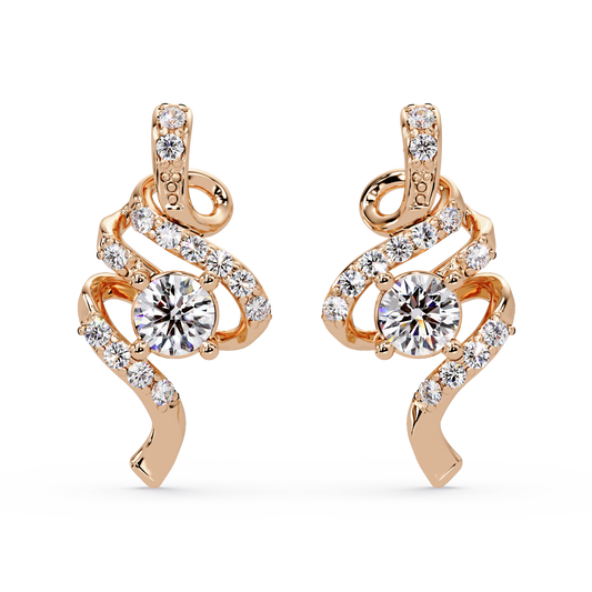 Round Lab Grown Snake Shape Rose Gold Unique Diamond Earring - HIGHCARAT DIAMONDS