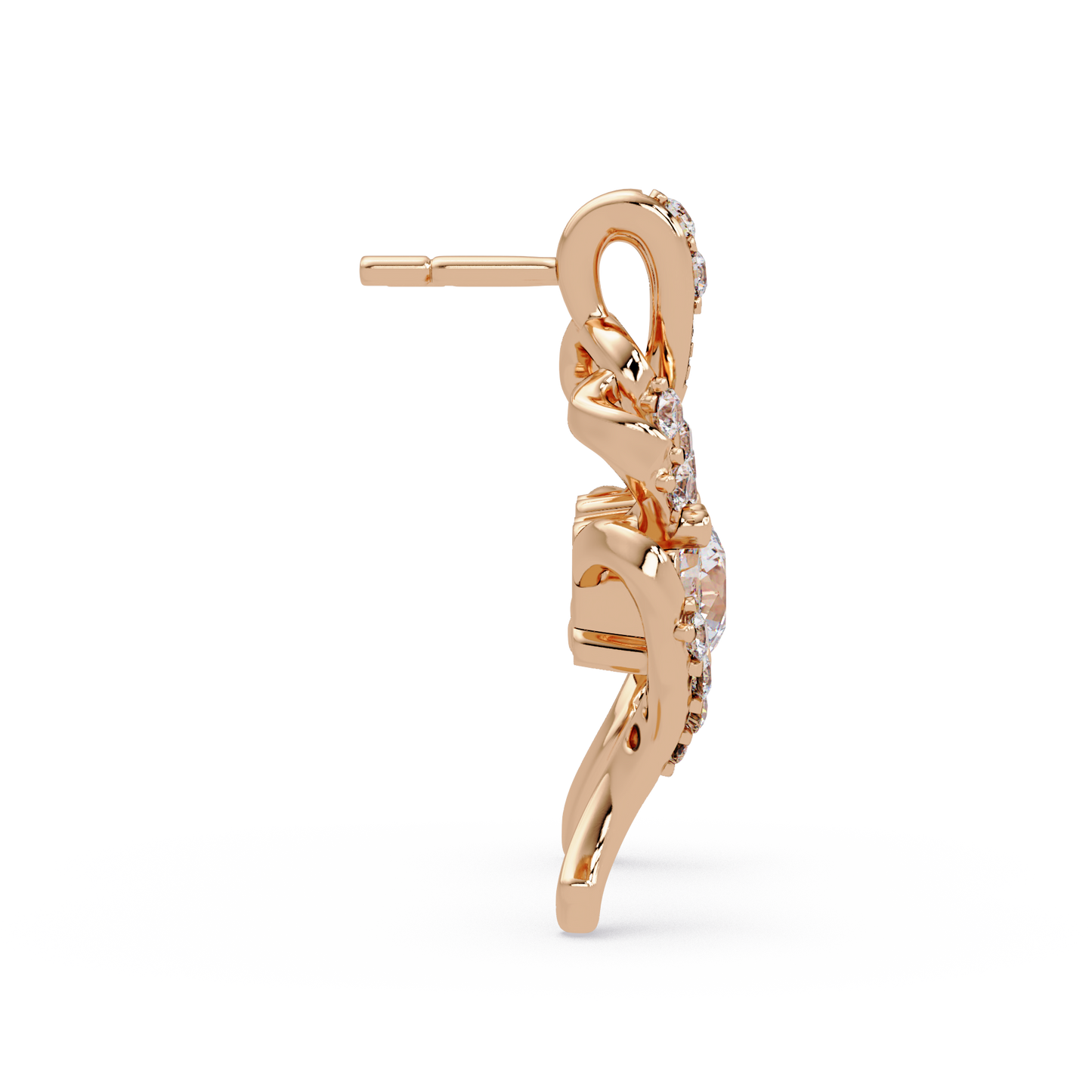 Round Lab Grown Snake Shape Rose Gold Unique Diamond Earring - HIGHCARAT DIAMONDS