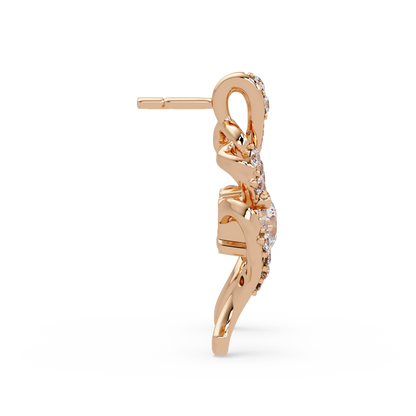 Round Lab Grown Snake Shape Rose Gold Unique Diamond Earring - HIGHCARAT DIAMONDS