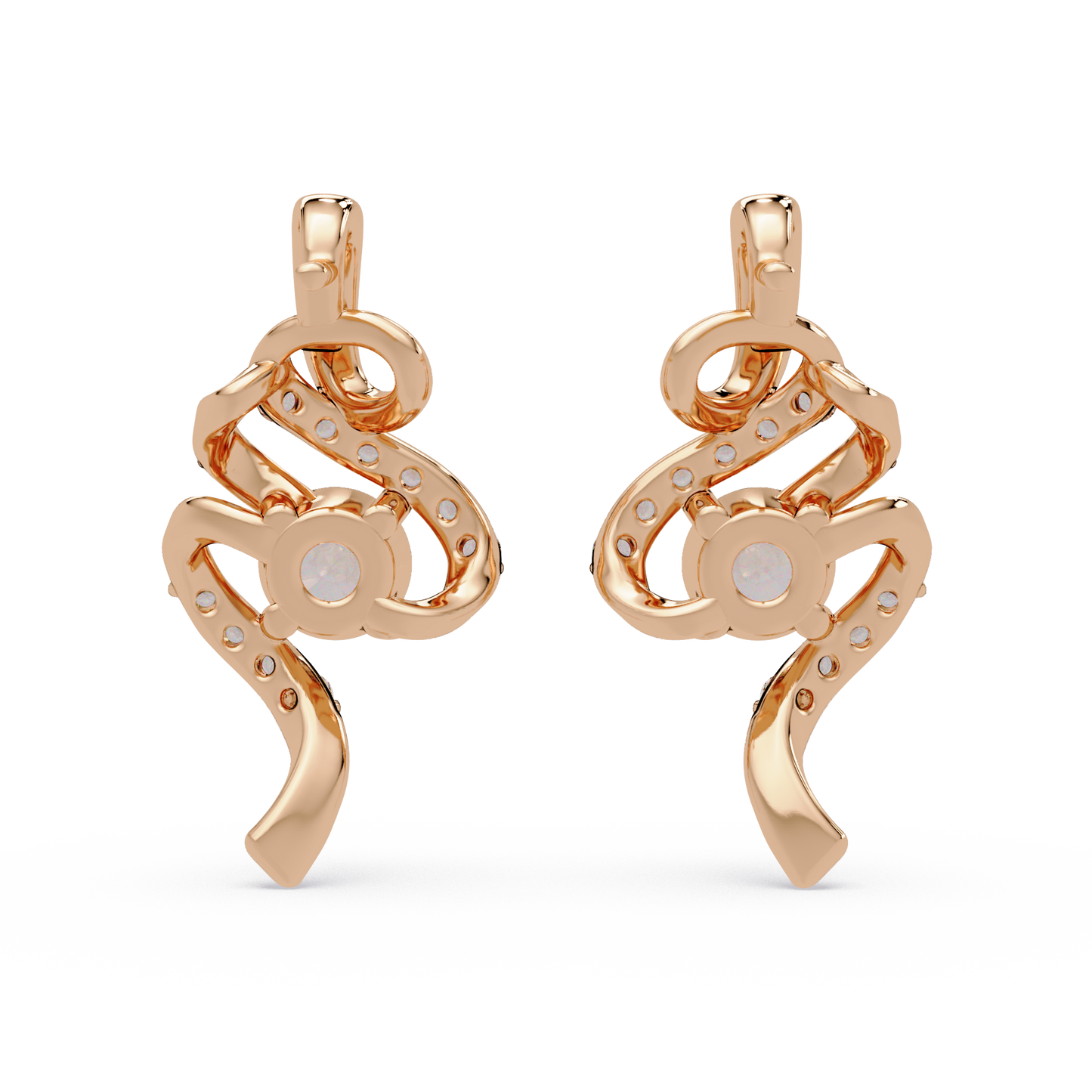 Round Lab Grown Snake Shape Rose Gold Unique Diamond Earring - HIGHCARAT DIAMONDS