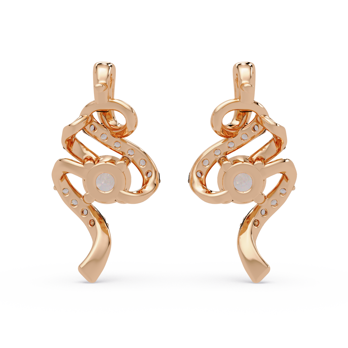 Round Lab Grown Snake Shape Rose Gold Unique Diamond Earring - HIGHCARAT DIAMONDS