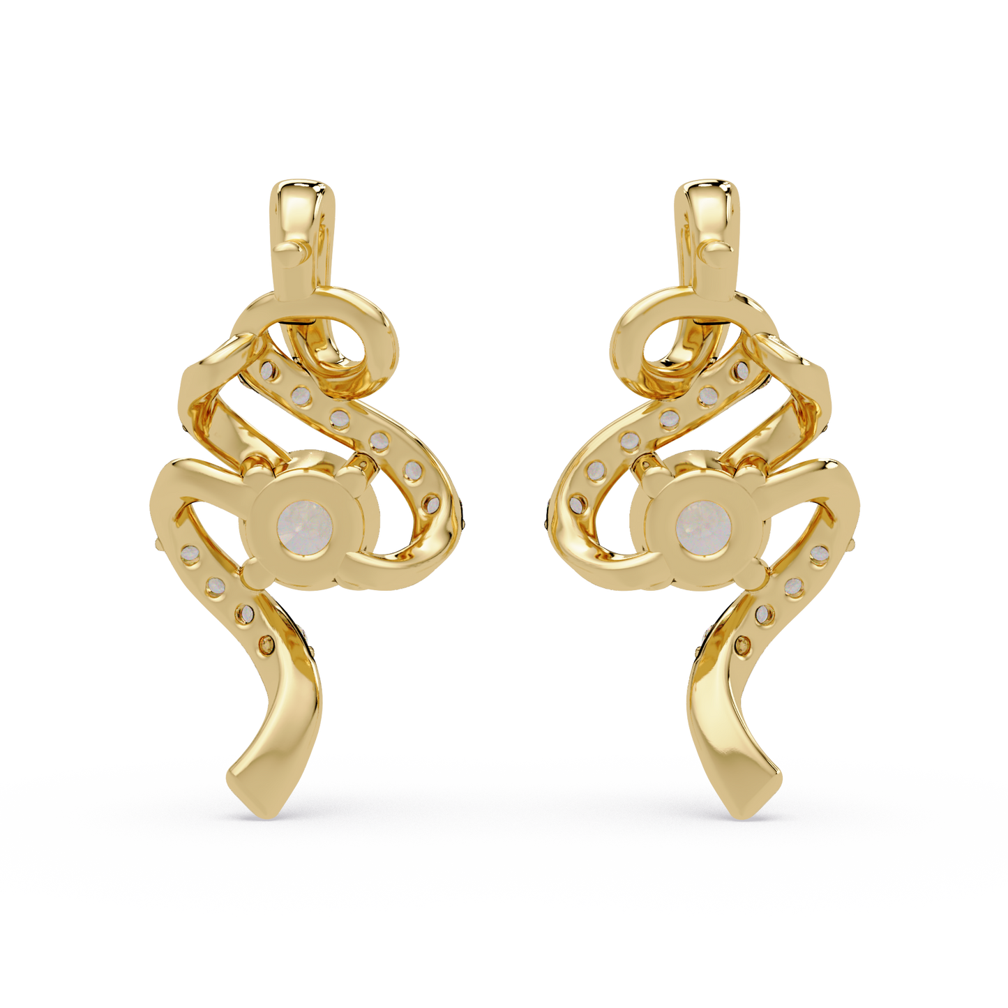 Round Lab Grown Snake Shape Rose Gold Unique Diamond Earring - HIGHCARAT DIAMONDS