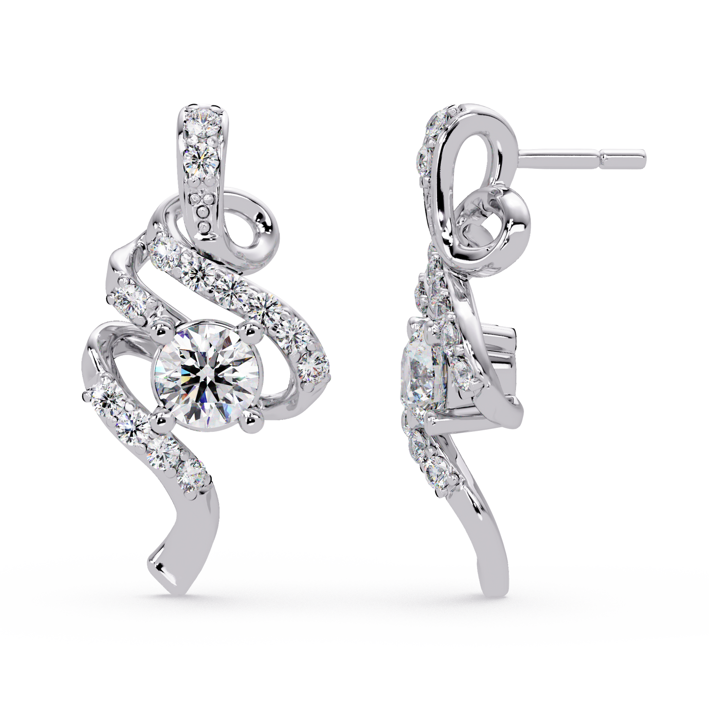 Round Lab Grown Snake Shape Rose Gold Unique Diamond Earring - HIGHCARAT DIAMONDS