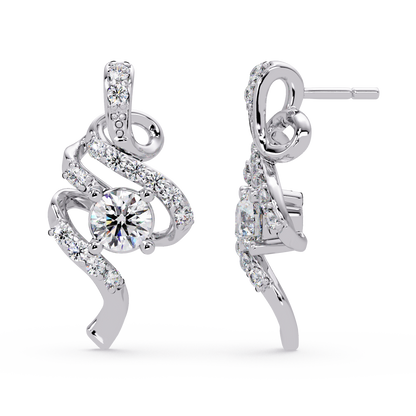 Round Lab Grown Snake Shape Rose Gold Unique Diamond Earring - HIGHCARAT DIAMONDS