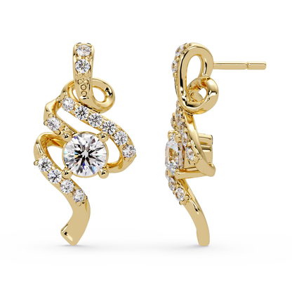 Round Lab Grown Snake Shape Rose Gold Unique Diamond Earring - HIGHCARAT DIAMONDS
