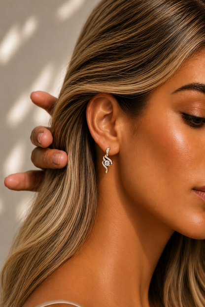 Round Lab Grown Snake Shape Rose Gold Unique Diamond Earring - HIGHCARAT DIAMONDS