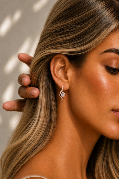 Round Lab Grown Snake Shape Rose Gold Unique Diamond Earring - HIGHCARAT DIAMONDS
