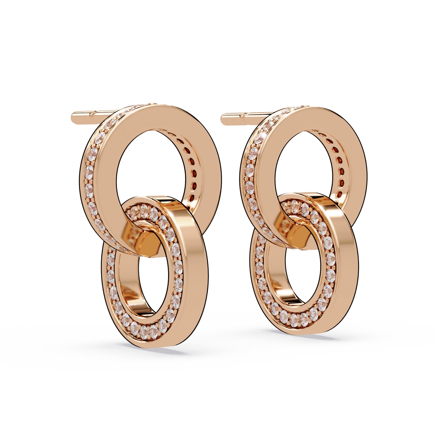 Round Lab Grown Two Circle Shape Unique Diamond Earring - HIGHCARAT DIAMONDS