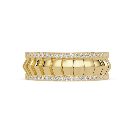 Round Lab grown Diamond Border Sculpted Band Ring - HIGHCARAT DIAMONDS