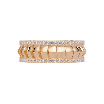 Round Lab grown Diamond Border Sculpted Band Ring - HIGHCARAT DIAMONDS