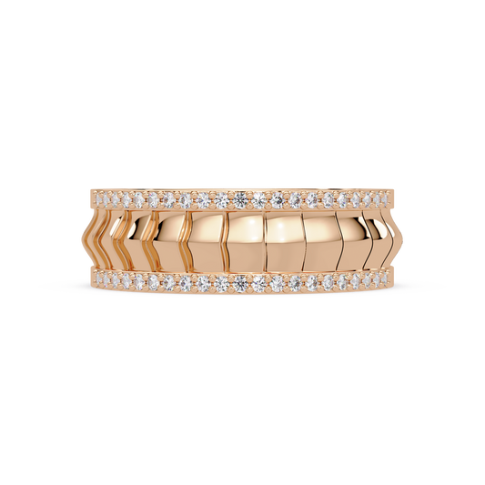 Round Lab grown Diamond Border Sculpted Band Ring - HIGHCARAT DIAMONDS