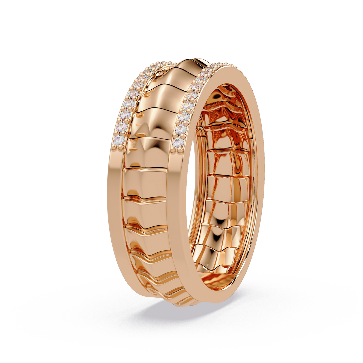 Round Lab grown Diamond Border Sculpted Band Ring - HIGHCARAT DIAMONDS