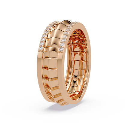 Round Lab grown Diamond Border Sculpted Band Ring - HIGHCARAT DIAMONDS