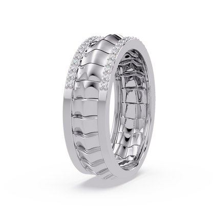 Round Lab grown Diamond Border Sculpted Band Ring - HIGHCARAT DIAMONDS