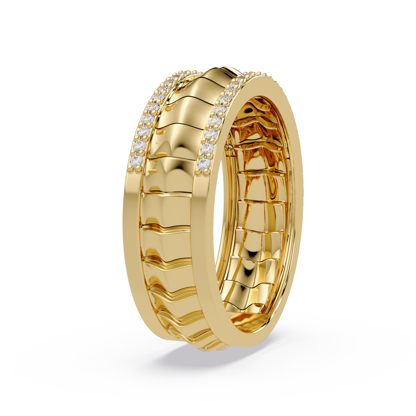 Round Lab grown Diamond Border Sculpted Band Ring - HIGHCARAT DIAMONDS