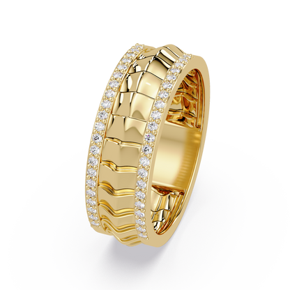 Round Lab grown Diamond Border Sculpted Band Ring - HIGHCARAT DIAMONDS