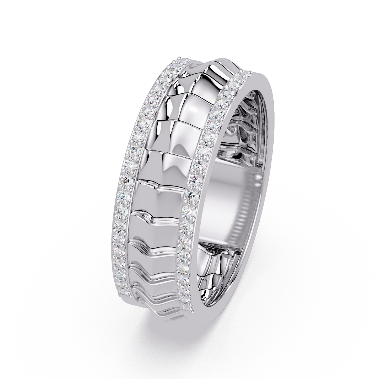 Round Lab grown Diamond Border Sculpted Band Ring - HIGHCARAT DIAMONDS