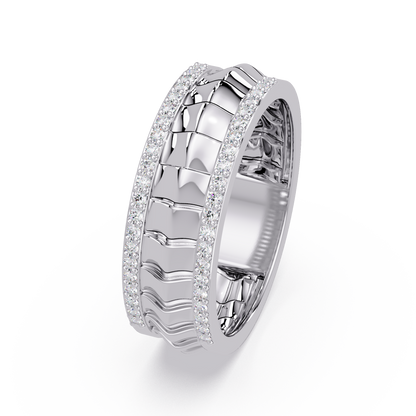 Round Lab grown Diamond Border Sculpted Band Ring - HIGHCARAT DIAMONDS