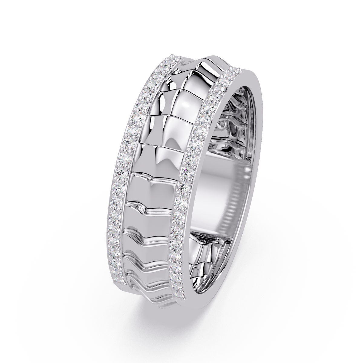 Round Lab grown Diamond Border Sculpted Band Ring - HIGHCARAT DIAMONDS