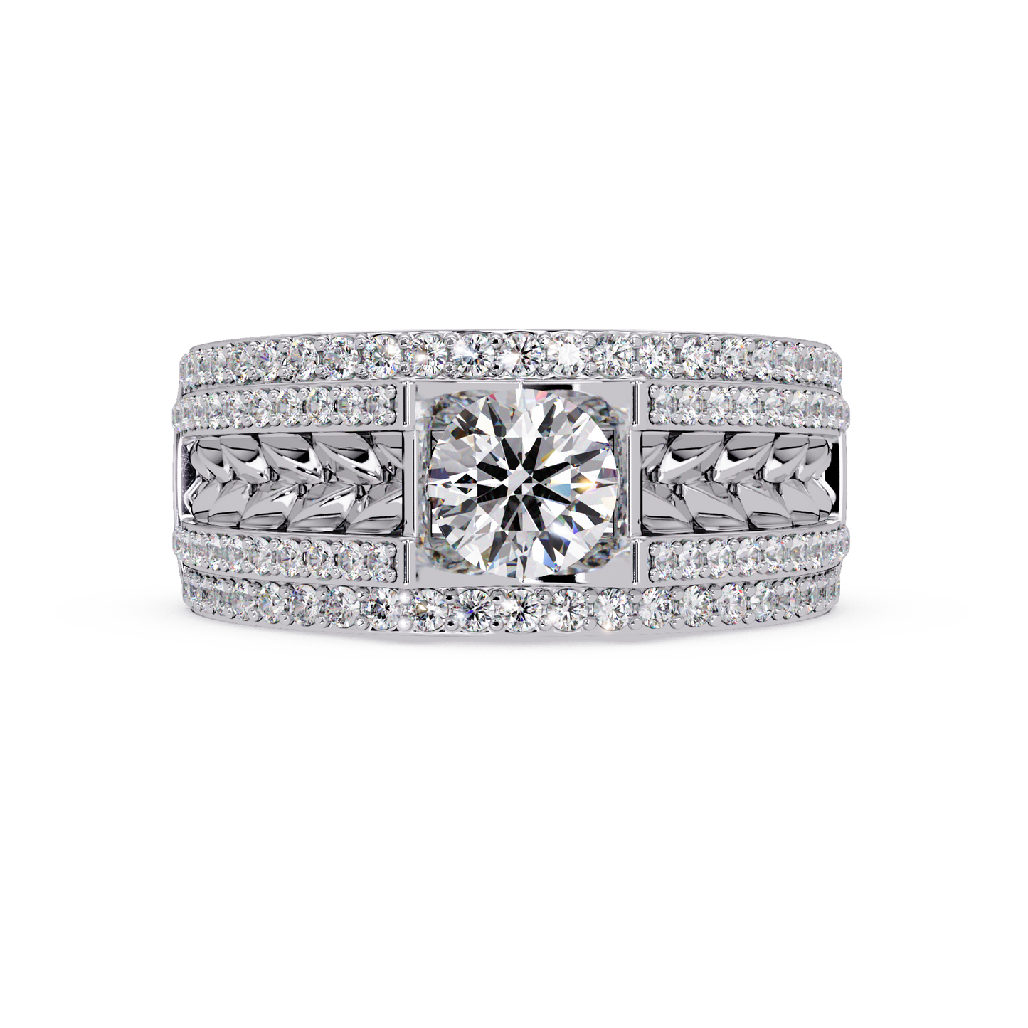 Round Lab grown Diamond Center Wide Band Ring - HIGHCARAT DIAMONDS